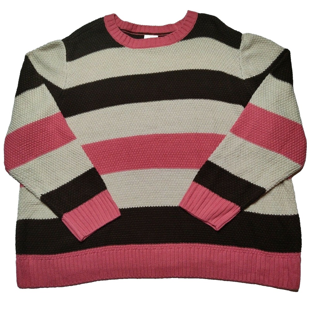 St Johns Bay Women Plus‎ 3X Pink Stripe 100% Acrylic Pullover Sweater NEW